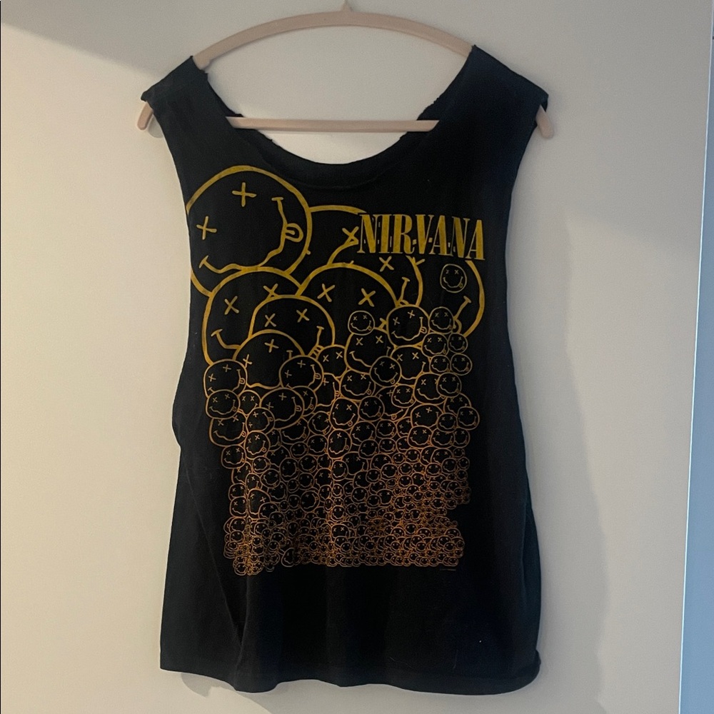 NIRVANA Black and Gold Graphic Muscle Tee